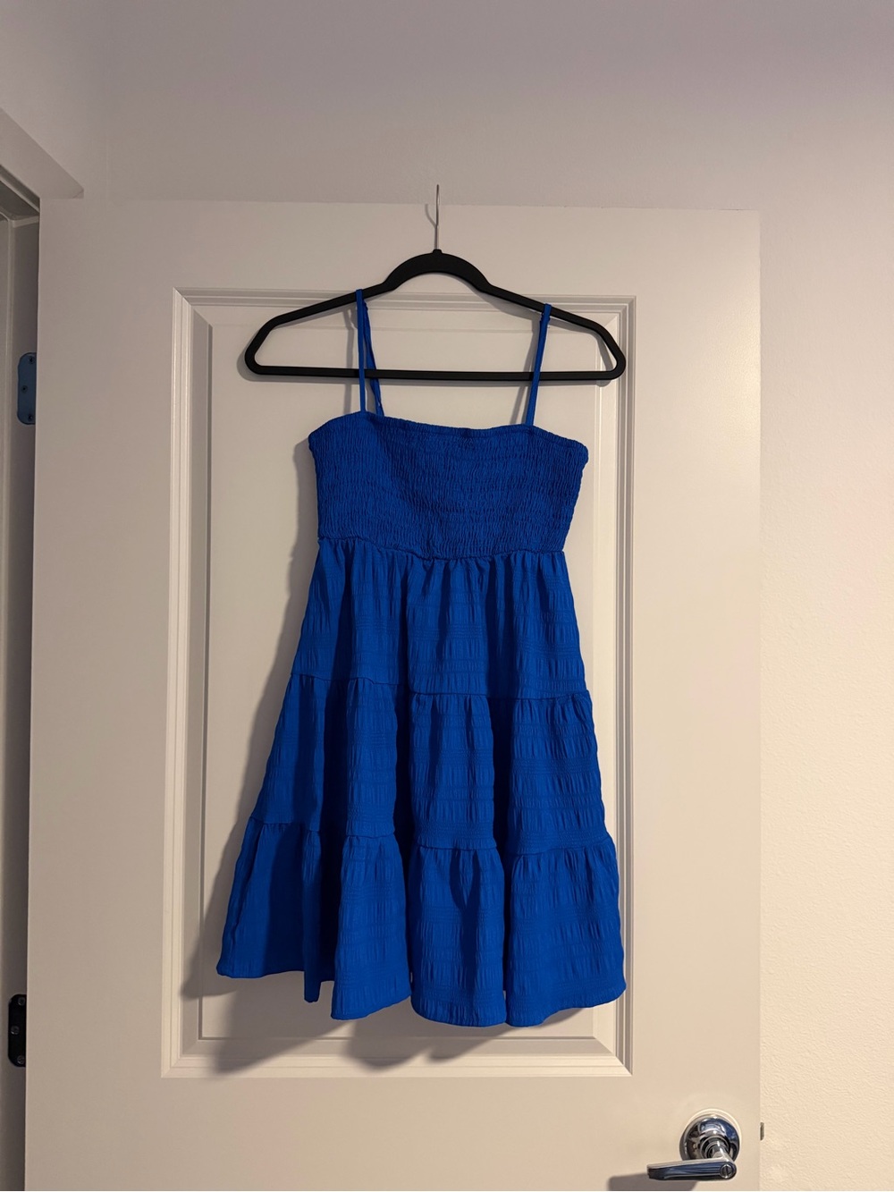 Smocked Royal Blue Mini Dress with Spaghetti Straps